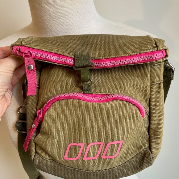 Lorna Jane Khaki Small Canvas Style Cross Body Bag w'  Long Strap - Picture 6 of 14